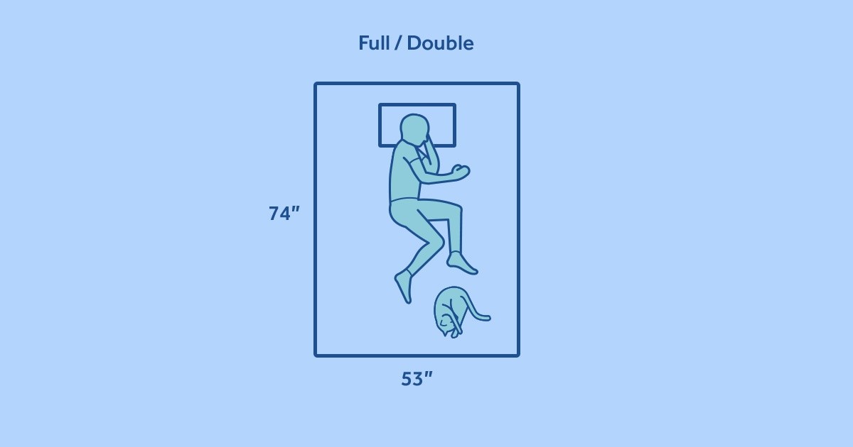 one cartoon person and cat in bed on a full size mattress